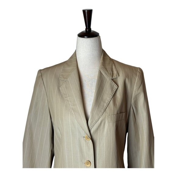 Max Mara Tan Striped Single Breasted 3 Button Lightweight Blazer Size 10 - Picture 3 of 12